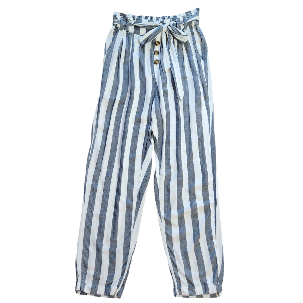 American Eagle striped pants elastic waist belted size S